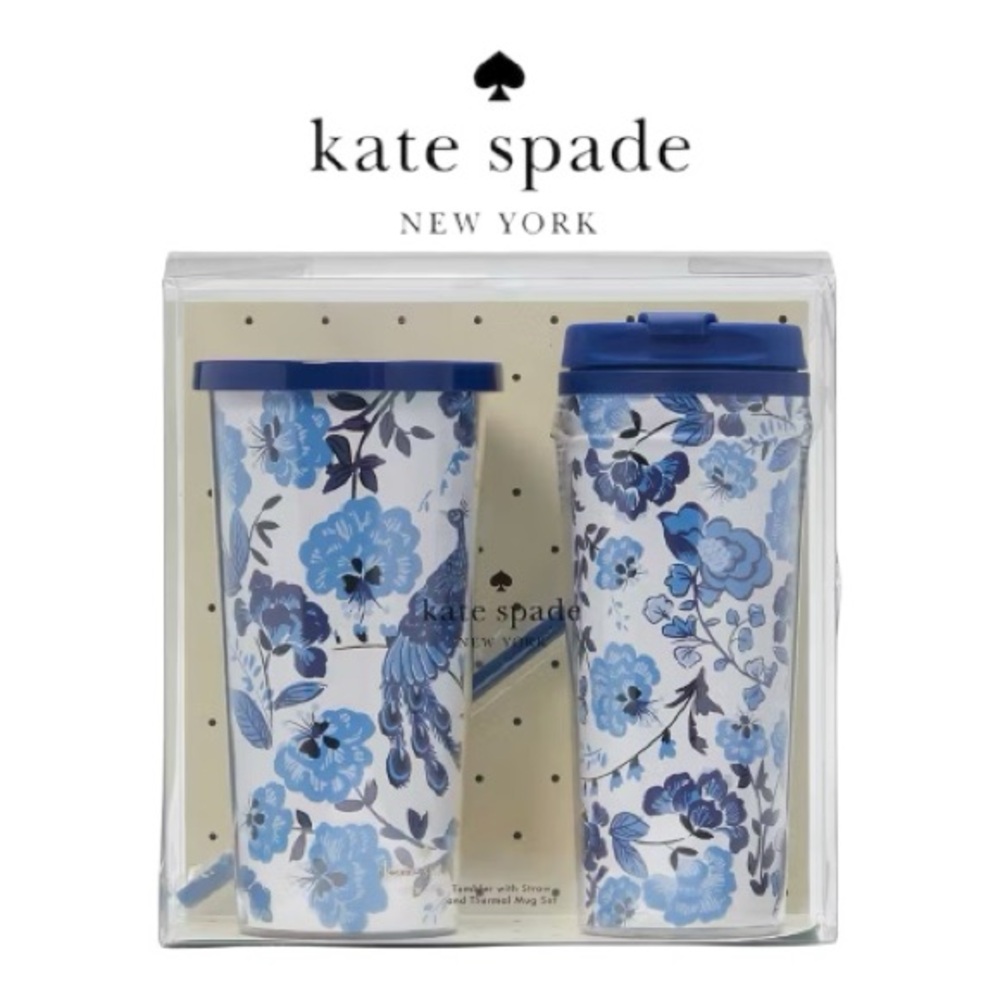 NWT Kate Spade Peacock Floral Tumbler And Thermal Mug Set